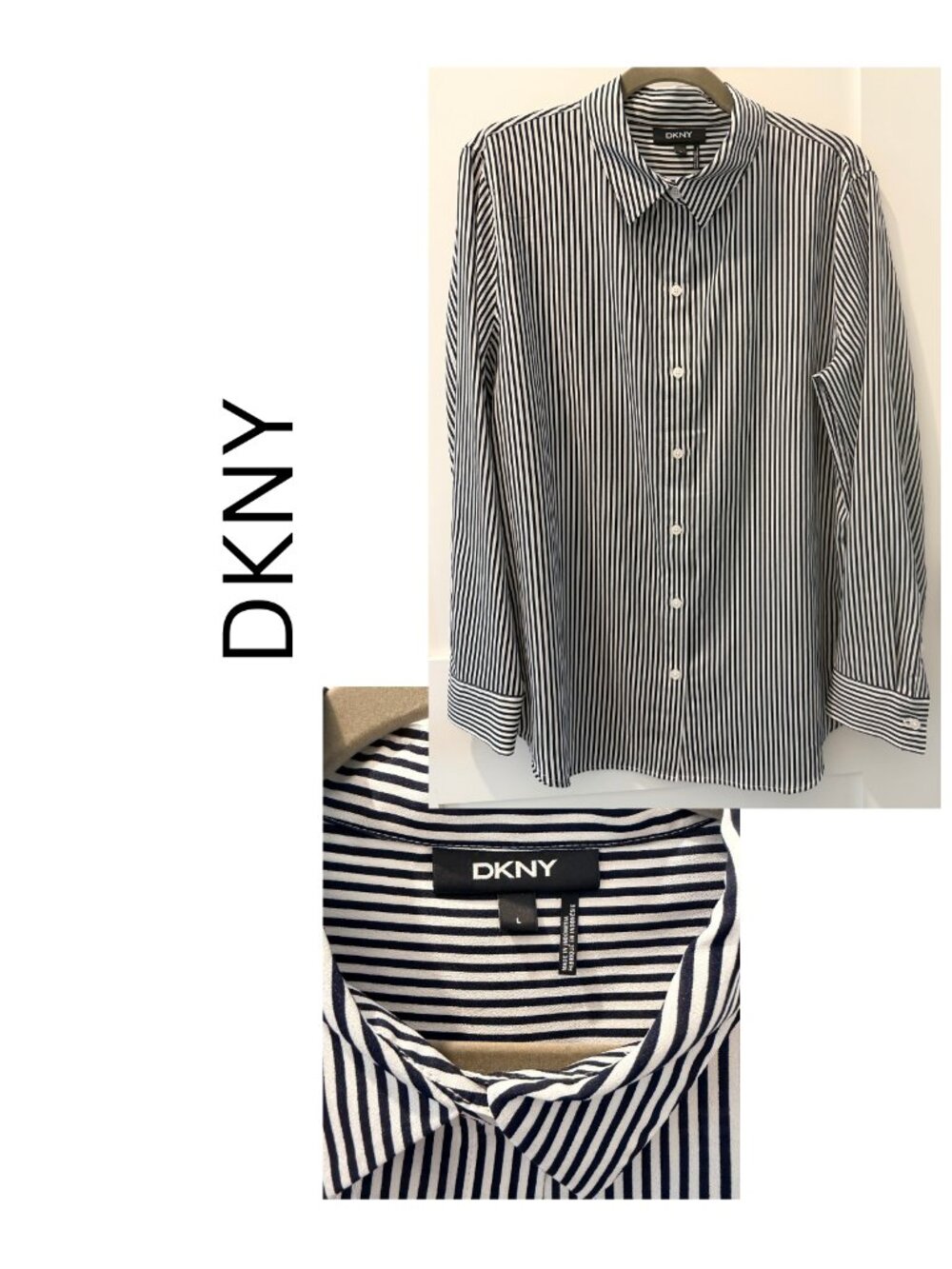 DKNY Vertical Stripe Dress Blouse - L NWOT
